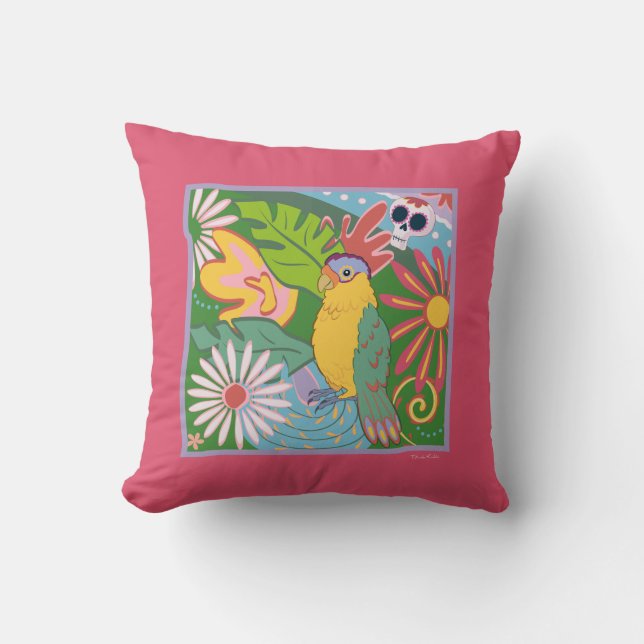Frida Kahlo Parrot Graphic Cushion (Front)