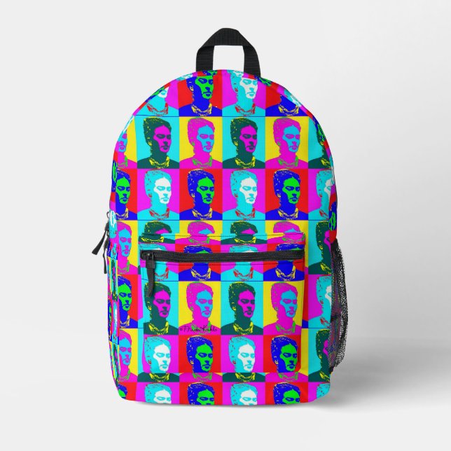 Frida Kahlo Pop Art Portrait Printed Backpack (Front)