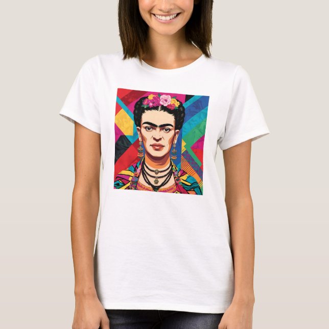 Frida Kahlo Pop Art Portrait – Vibrant Colours  T-Shirt (Front)