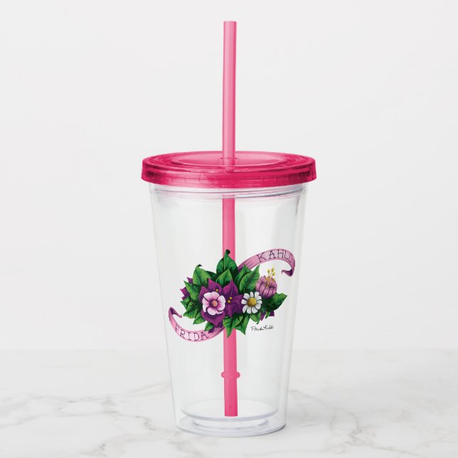 Frida Kahlo | Purple Floral Bouquet Acrylic Tumbler (Front)