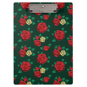 Frida Kahlo Red and Gold Rose Pattern Clipboard