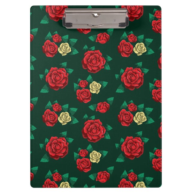 Frida Kahlo | Red and Gold Rose Pattern Clipboard (Front)
