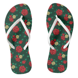 Frida Kahlo   Red and Gold Rose Pattern Jandals