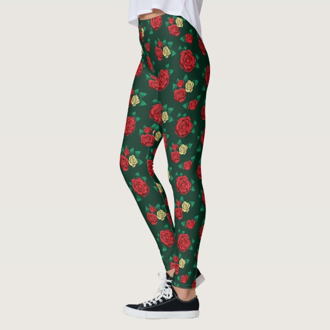 Frida Kahlo | Red and Gold Rose Pattern Leggings (Left)
