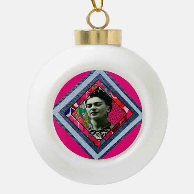 Frida Kahlo Retro Denim Diamond Ceramic Ball Christmas Ornament (Front)