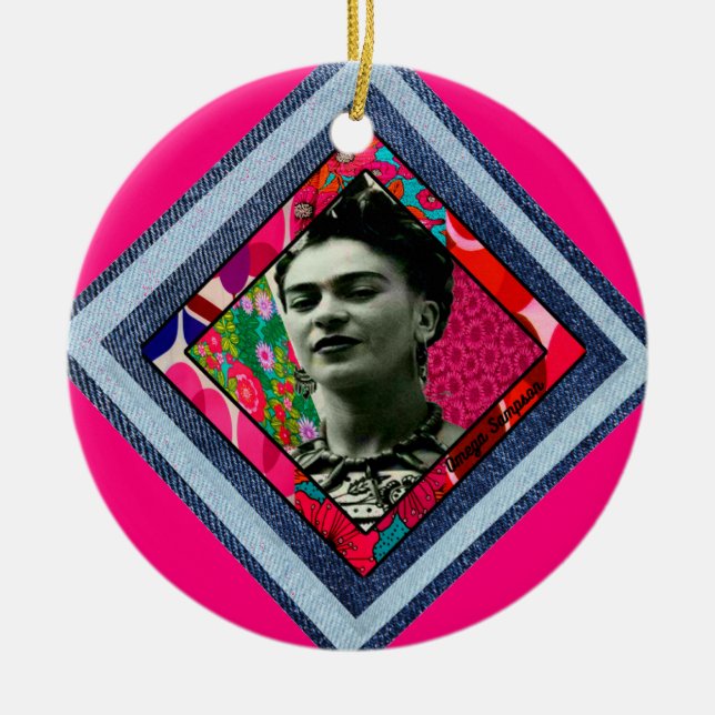 Frida Kahlo Retro Denim Diamond Ceramic Tree Decoration (Front)