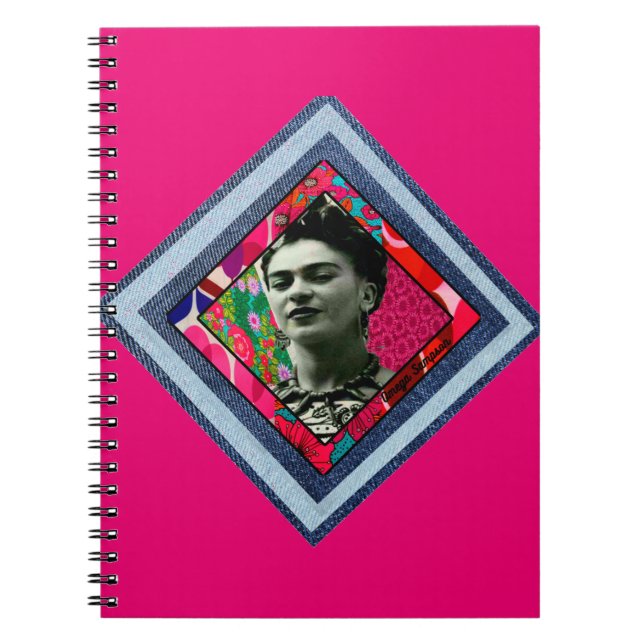 Frida Kahlo Retro Denim Diamond Notebook (Front)