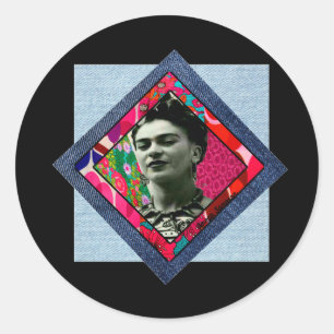 Frida Kahlo Retro Pink Denim Classic Round Sticker