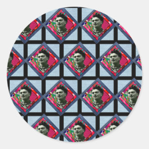 Frida Kahlo Retro Pink Denim Classic Round Sticker