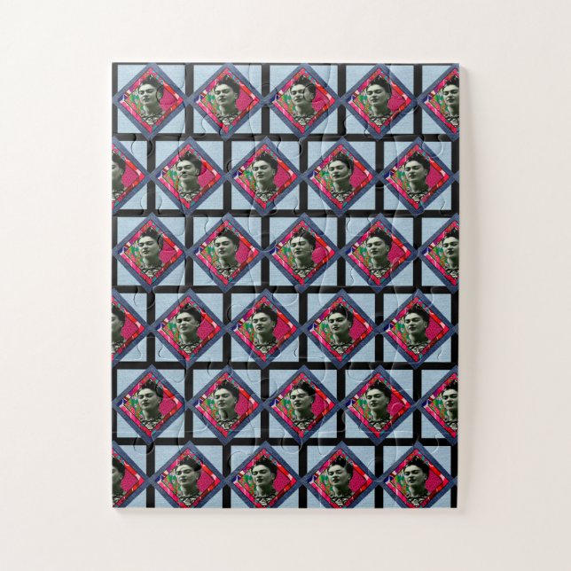 Frida Kahlo Retro Pink Denim Jigsaw Puzzle (Vertical)