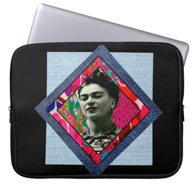 Frida Kahlo Retro Pink Denim Laptop Sleeve (Front)