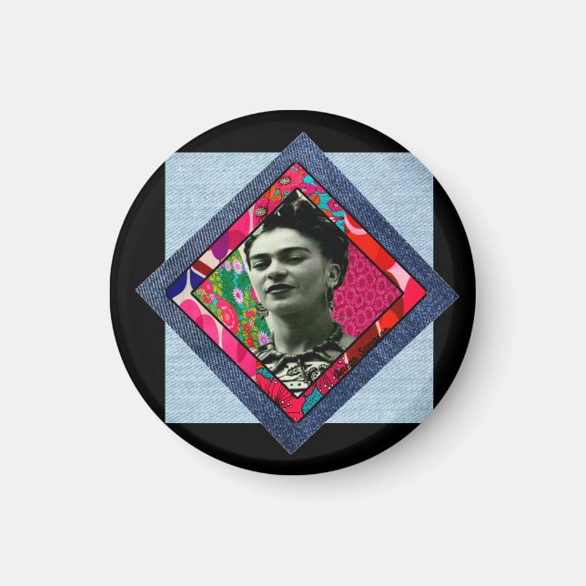 Frida Kahlo Retro Pink Denim Magnet (Front)