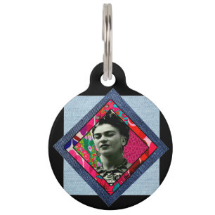 Frida Kahlo Retro Pink Denim Pet Tag