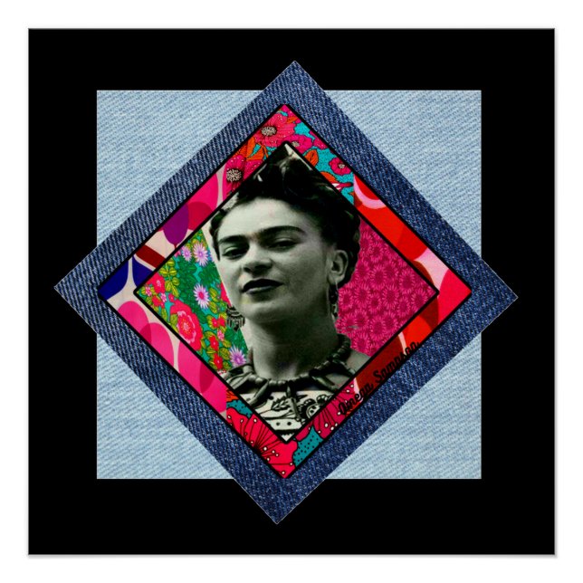 Frida Kahlo Retro Pink Denim Poster (Front)