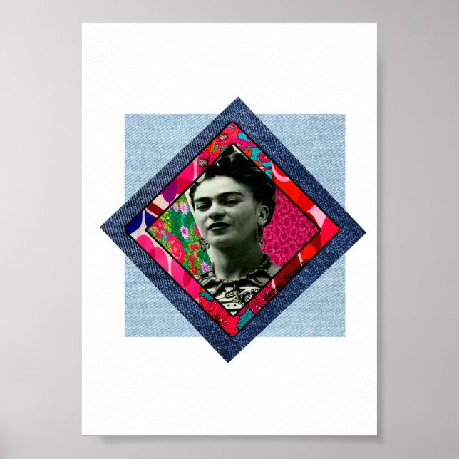 Frida Kahlo Retro Pink Denim Poster (Front)