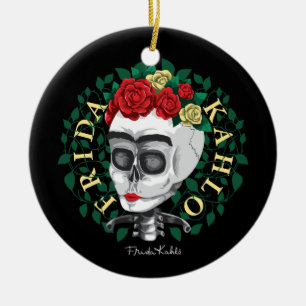 Frida Kahlo   Skull with Rose Crown Ceramic Tree Decoration