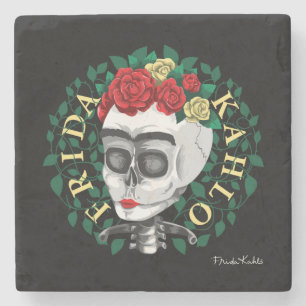Frida Kahlo   Skull with Rose Crown Stone Coaster