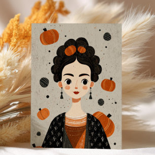 Frida Kahlo with Pumpkins Spooky Cute Halloween  Postcard