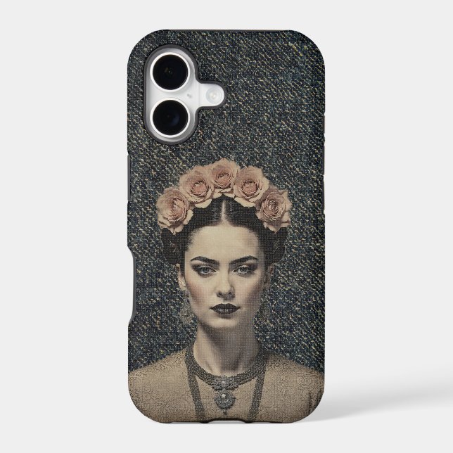 Frida Rose Crown Denim Pop Art Case (Back)