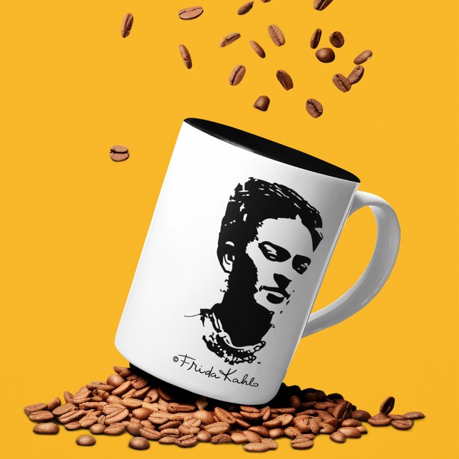 Frida Shadow Portrait Two-Tone Coffee Mug (Mug with coffee beans)