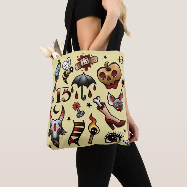 Friday 13th Tattoo Flash Tote Bag (Close Up)