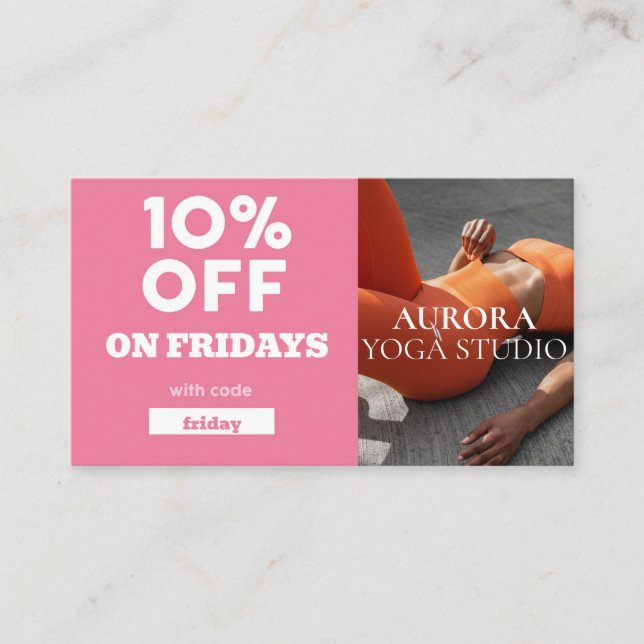 Friday Discount Code Special Yoga Studio Business Card (Front)