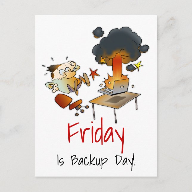 Friday Is Backup Day Funny Computer Cartoon Postcard (Front)