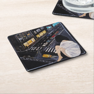 Friday Night Painting by Alfred Fox Square Paper Coaster