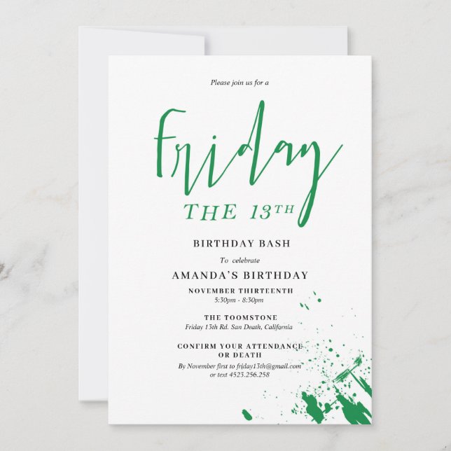 Friday the 13th Birthday  Invitation (Front)
