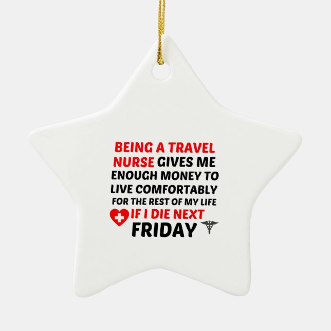 FRIDAY TRAVEL NURSE CERAMIC TREE DECORATION (Front)
