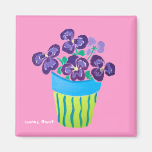 Fridge Art: Lots of Pots of Purple Pansies Magnet