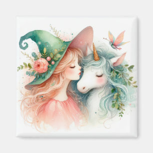 Fridge Magic Decor Witch Unicorn Watercolor Art Magnet