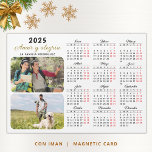 Fridge Magnetic Photo Calendar 2025 in Spanish<br><div class="desc">Create a 2025 personalised photo calendar magnet in Spanish for a fridge. Templates make it easy to upload 2 photos and type your Family name and greetings or a message. This is a Monday to Sunday calendar with weekend days in red and months in script font.</div>
