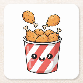 Fried Chicken Bucket Square Paper Coaster