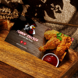 Fried Chicken Business Modern Wood Barcode Business Card