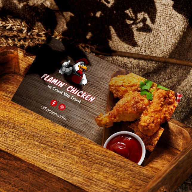 Fried Chicken Business | Modern Wood Barcode Business Card (Creator Uploaded)