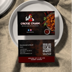 Fried Chicken Business   Red dark Barcode Business Card