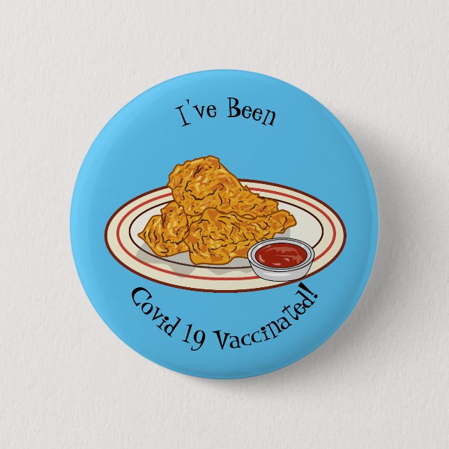 Fried chicken cartoon illustration 6 cm round badge (Front)