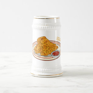 Fried chicken cartoon illustration beer stein