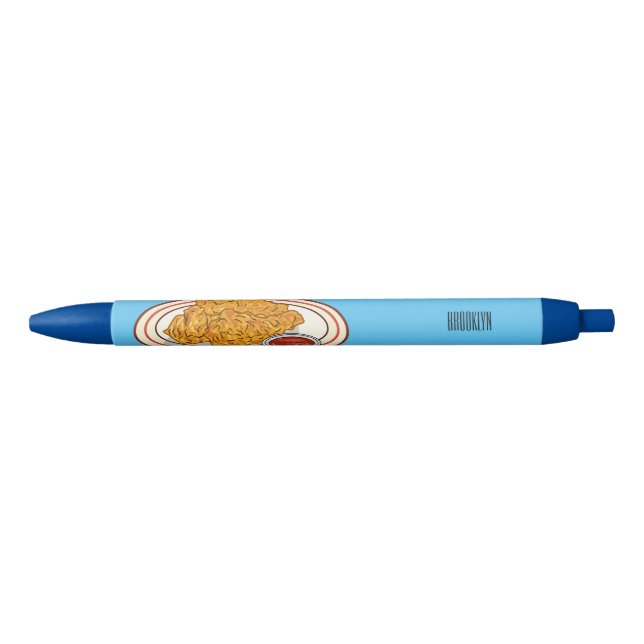 Fried chicken cartoon illustration black ink pen (Front)