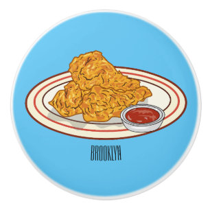 Fried chicken cartoon illustration ceramic knob