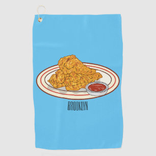 Fried chicken cartoon illustration golf towel