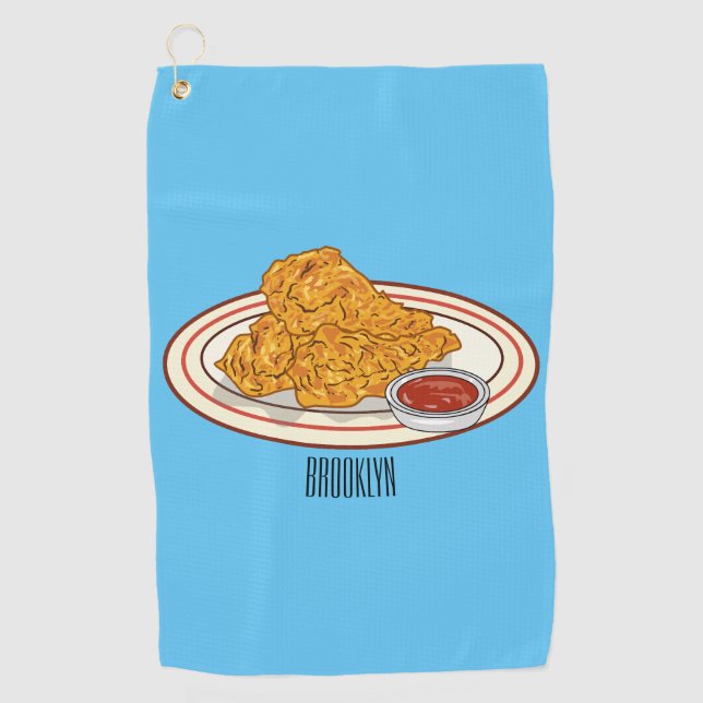 Fried chicken cartoon illustration golf towel (Front)