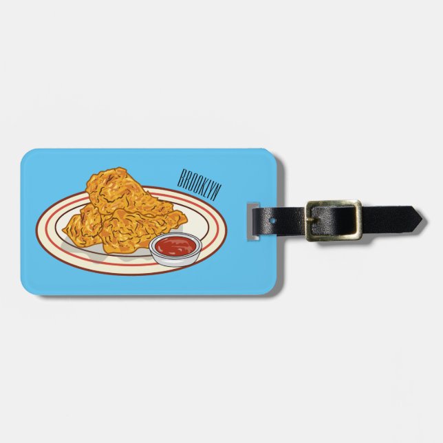 Fried chicken cartoon illustration luggage tag (Front Horizontal)