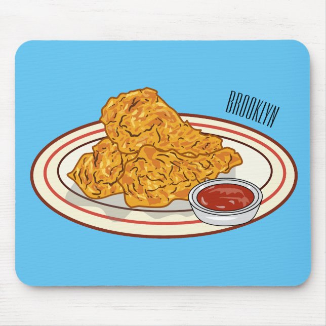 Fried chicken cartoon illustration mouse pad (Front)