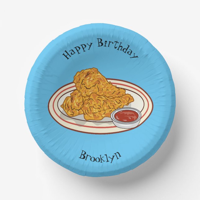 Fried chicken cartoon illustration paper plate (Front)