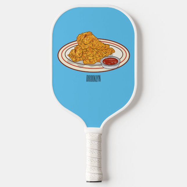 Fried chicken cartoon illustration pickleball paddle (Front)