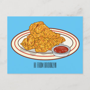 Fried chicken cartoon illustration postcard