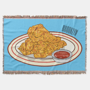 Fried chicken cartoon illustration throw blanket
