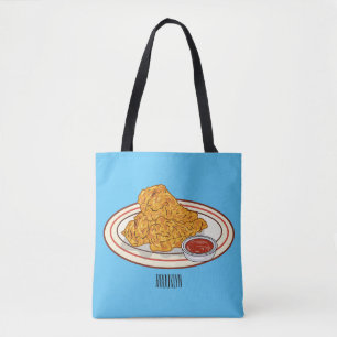 Fried chicken cartoon illustration tote bag